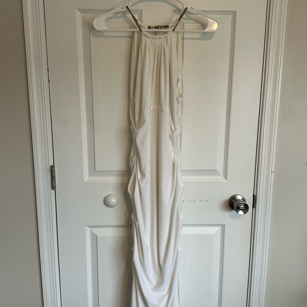 Cache White Dress with Ruched Design